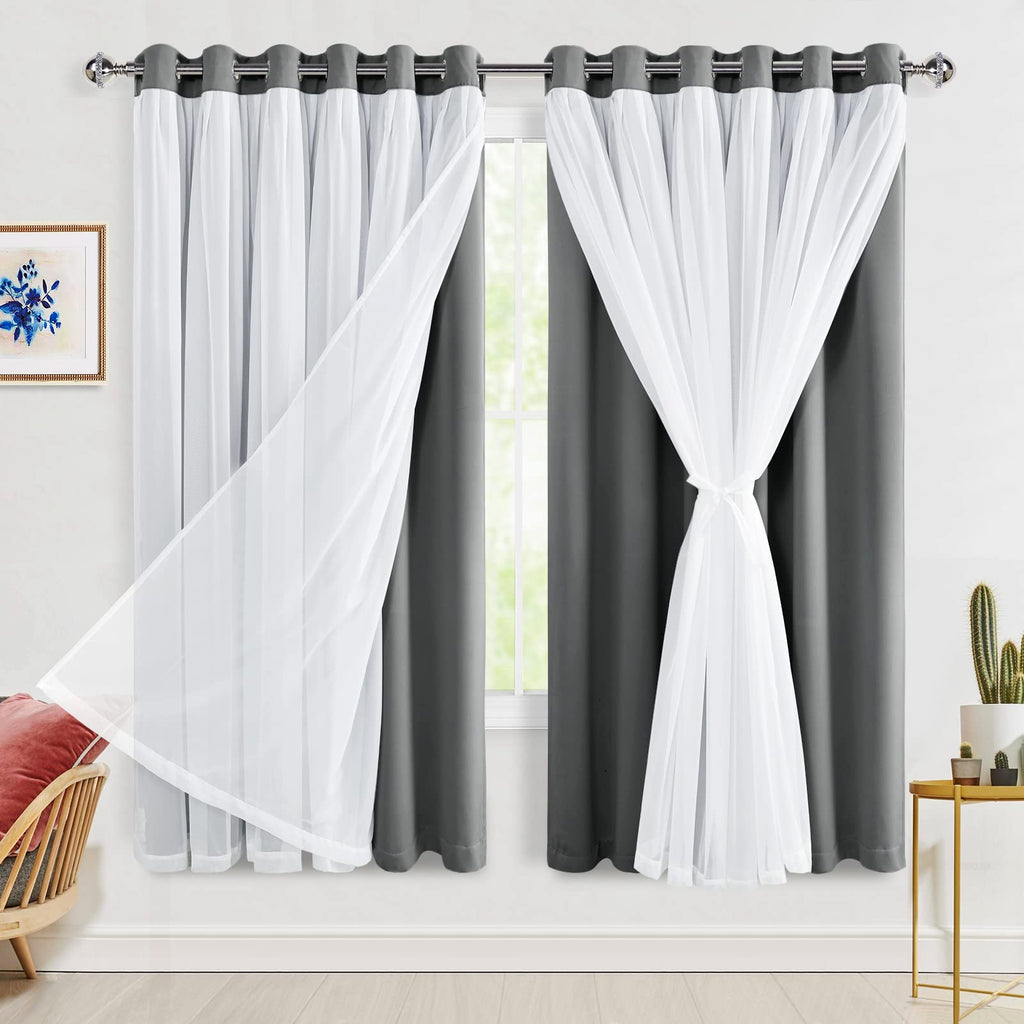 Hiasan Blackout Curtains with Sheer Overlay, Grommet Thermal Insulated Privacy Mix and Match Double Layer Window Curtains for Gi