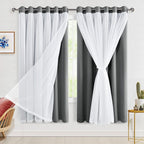 Hiasan Blackout Curtains with Sheer Overlay, Grommet Thermal Insulated Privacy Mix and Match Double Layer Window Curtains for Gi