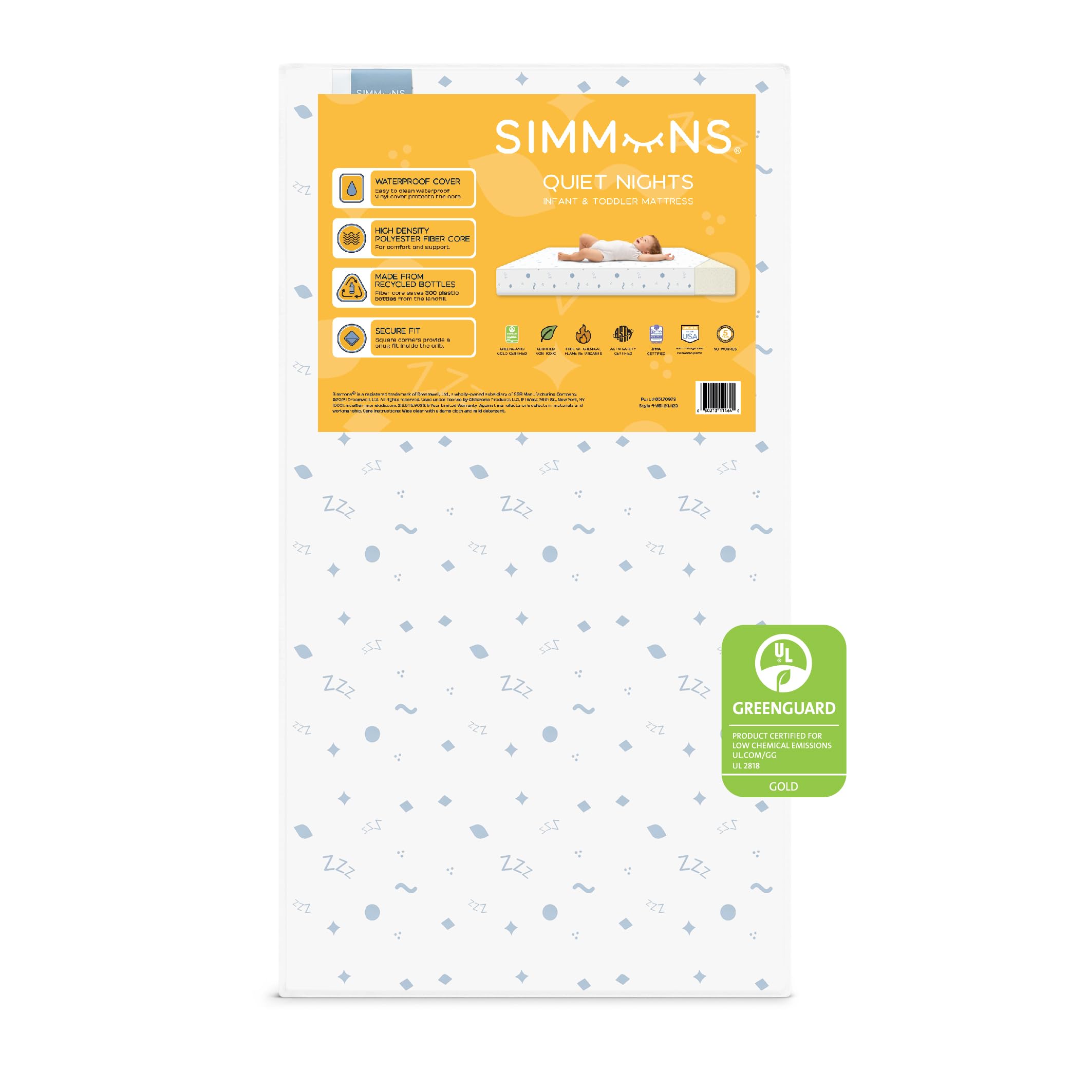 Simmons Kids Quiet Nights Dual Sided Baby Crib Mattress & Toddler Mattress - Sustainably Sourced Core - Waterproof - Hypoallerge