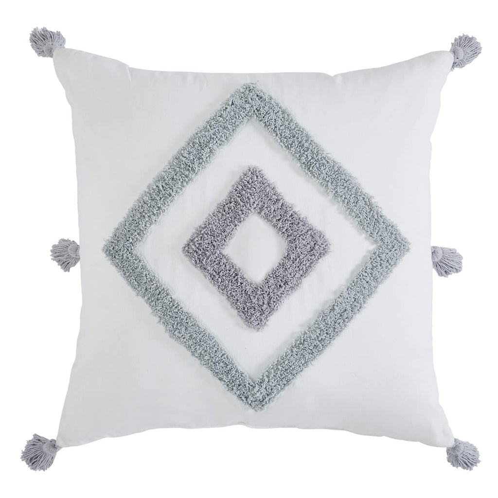 Indigo Ink - Decorative Pillow, Tufted Diamond Pillow With Tassels, Throw Pillows For Couch Or Bed, Boho Home Decor, 20' X 20'