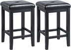 Crosley Furniture Upholstered Square Seat Counter Height Bar Stools Set of 2, Black, 24-inch