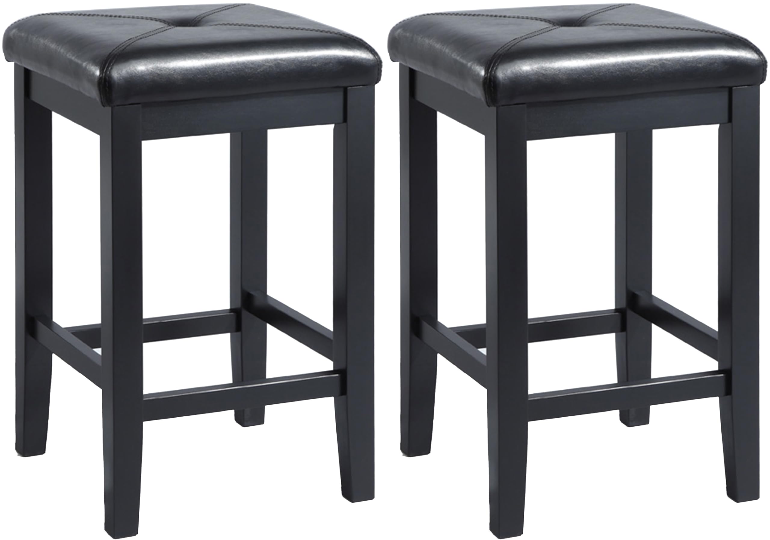 Crosley Furniture Upholstered Square Seat Counter Height Bar Stools Set of 2, Black, 24-inch