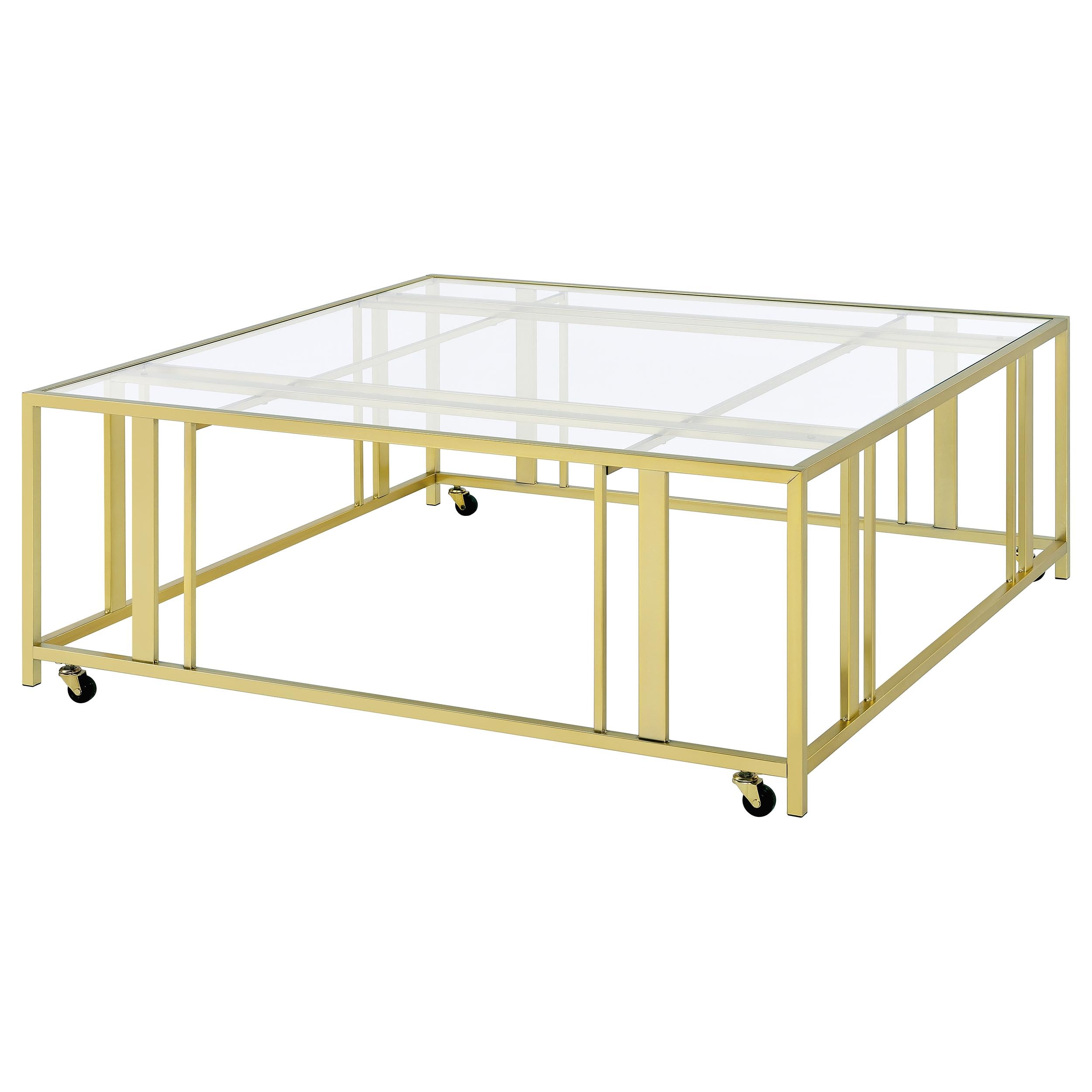 Coaster Home Furnishings Adri Square Glass Top Coffee Table with Casters Matte Brass