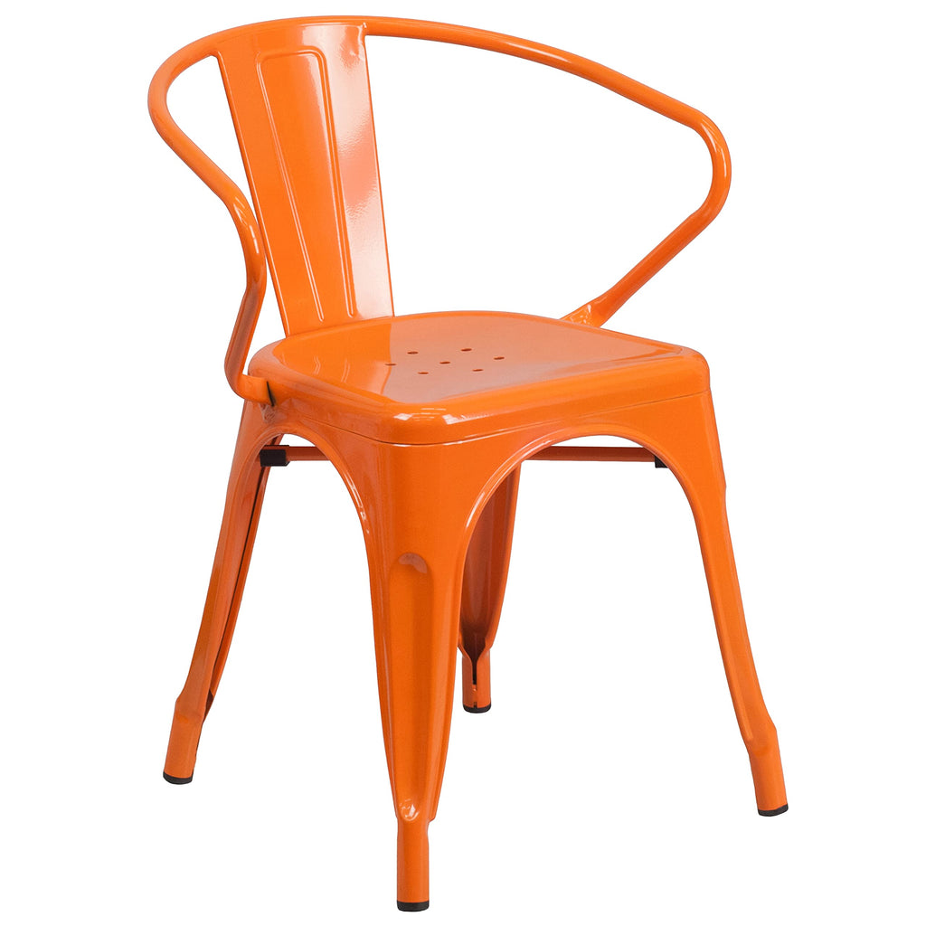 Flash Furniture Conrad Commercial Grade 30" Round Orange Metal Indoor-Outdoor Table Set with 2 Arm Chairs