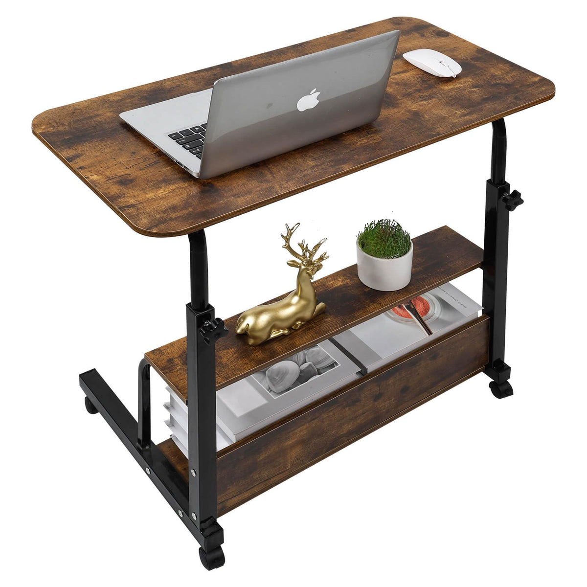Adjustable Height Mobile Computer Desk for Small Space Rolling Writing with Wheels Corner Home Office Study Portable Desk Standi