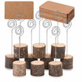 Toncoo 10Pcs Premium Wood Place Card Holders with Swirl Wire and 20 Pcs Kraft Place Cards, Rustic Wood Table Number Holders Stan