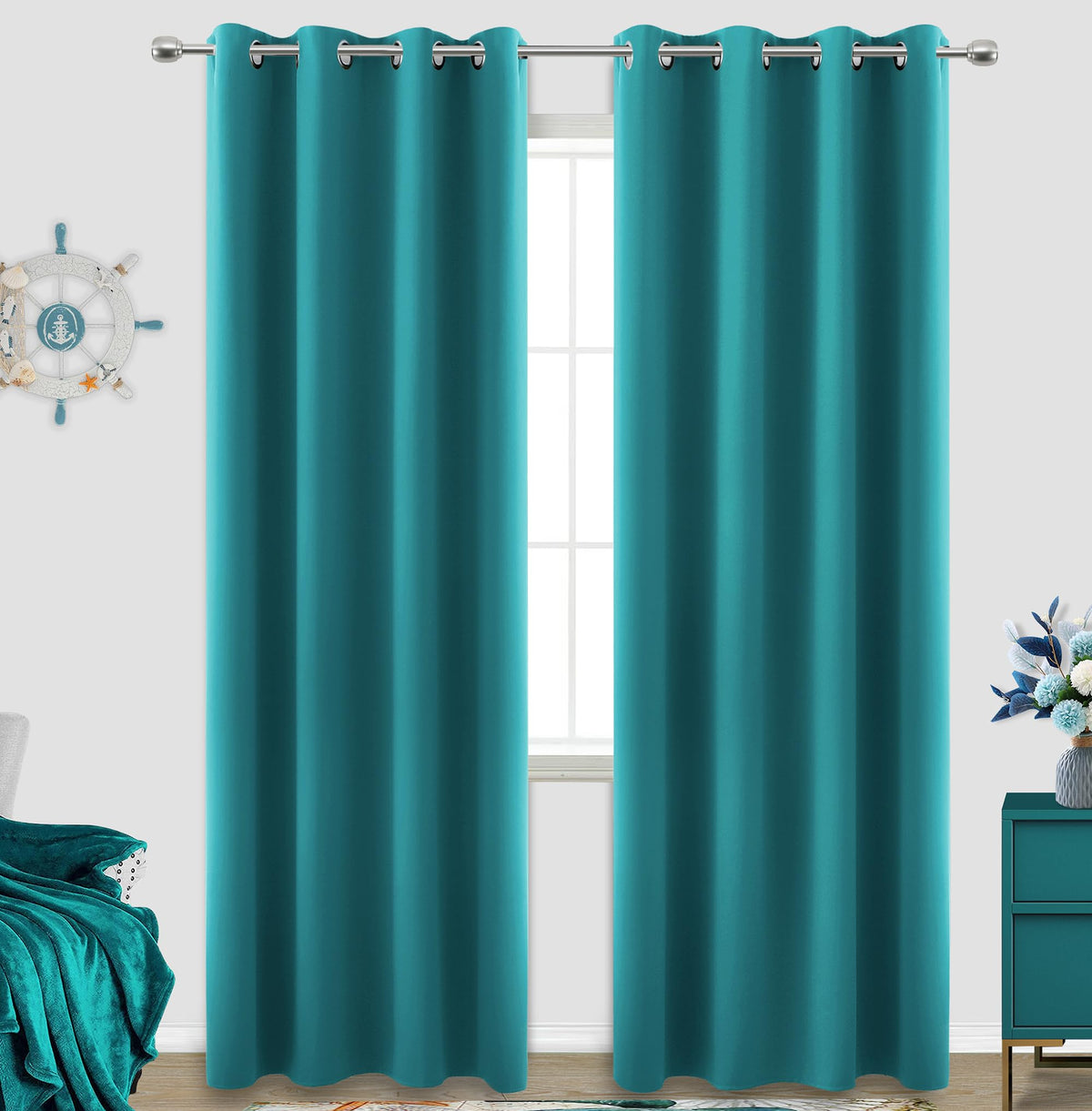 Koufall Window Treatments For Winter Decorations,Dark Teal Christmas Decor Thick Blackout Thermal Insulated Heavy Duty Curtain D