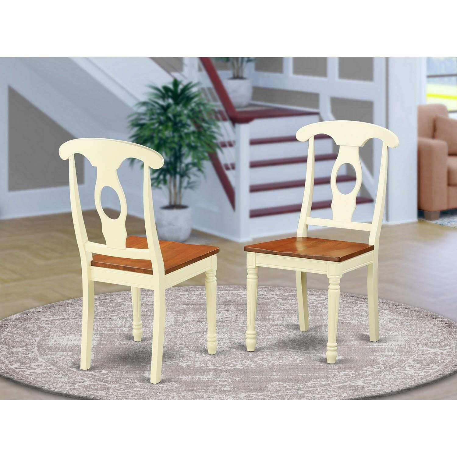 East West Furniture KEC-WHI-W Kenley Kitchen Dining Chairs - Napoleon Back Wood Seat Chairs, Set of 2, Buttermilk & Cherry