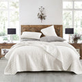 Horimote Home Quilt Set Queen Size, Stone-Washed Chic Rustic Cream White Quilt With Classic Triangle Stitched Pattern, Ultra Sof