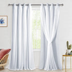 Hiasan Greyish White Blackout Curtains with Sheer, Thermal Insulated Privacy Double Layer Grommet Window Curtains for Bedroom, L