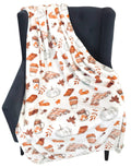 Fall Throw Blanket Soft Fleece: Pumpkin Spice And Everything Nice With Books Wraps Coffees Lattes Pumpkins Pies Oversized 70'' I