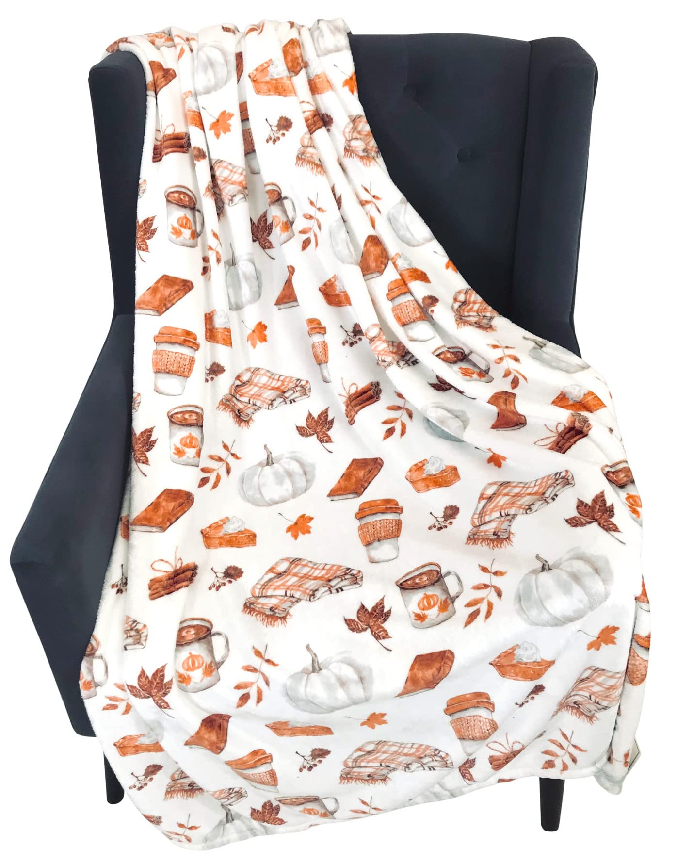 Fall Throw Blanket Soft Fleece: Pumpkin Spice And Everything Nice With Books Wraps Coffees Lattes Pumpkins Pies Oversized 70'' I