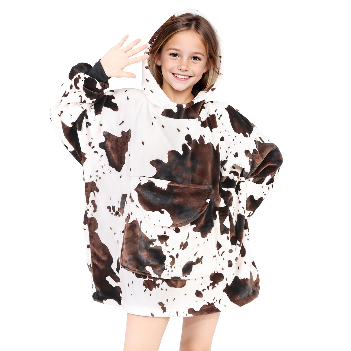 Kivee Wearable Blanket Hoodie Kids Cow Print Sweatshirt Blanket With Giant Pocket Warm Cozy Cow Hooded Blanket 6-10 Year Old Gir