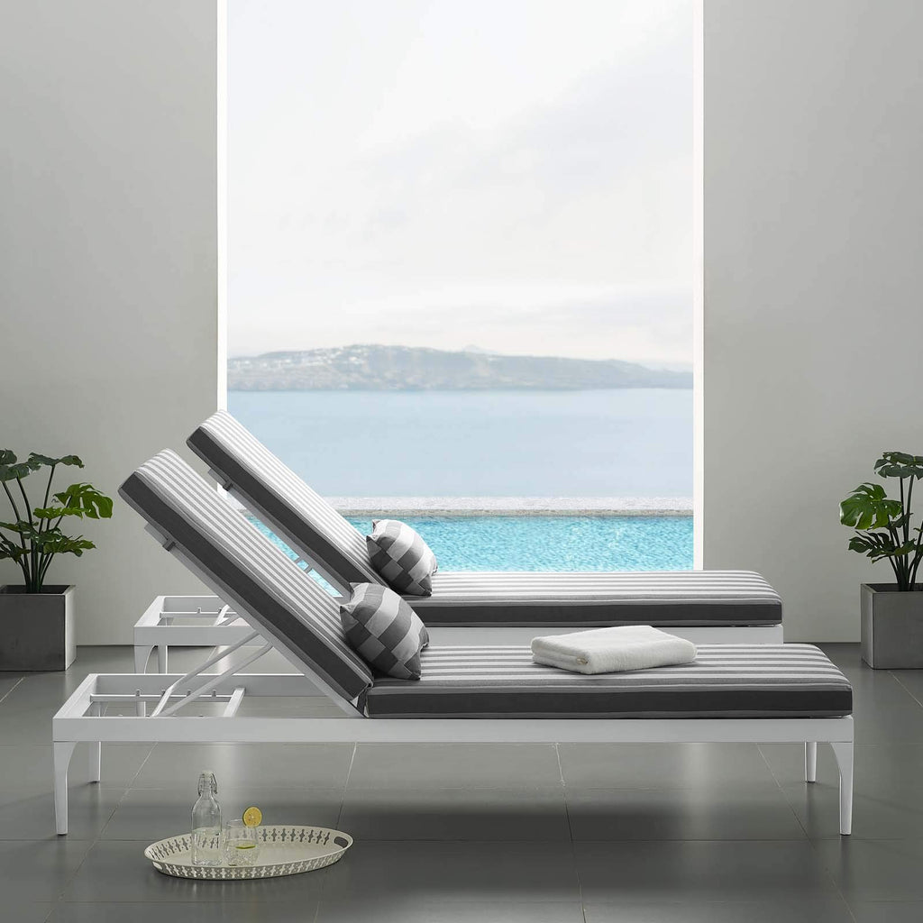 Modway Perspective Aluminum Outdoor Patio Chaise With Cushions, Lounge Chair, White Striped Gray