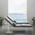 Modway Perspective Aluminum Outdoor Patio Chaise With Cushions, Lounge Chair, White Striped Gray