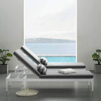 Modway Perspective Aluminum Outdoor Patio Chaise With Cushions, Lounge Chair, White Striped Gray