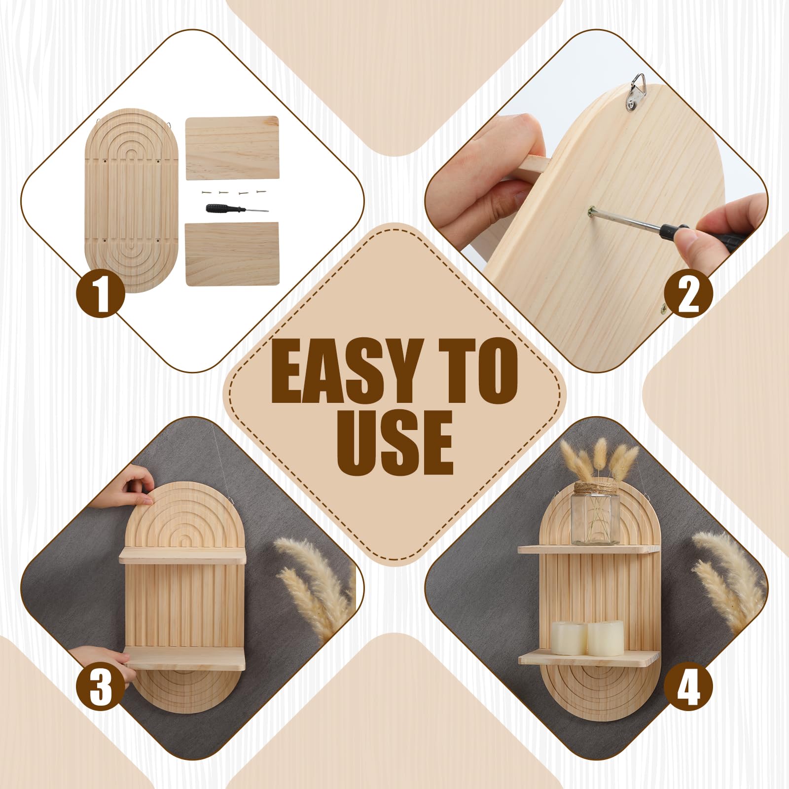 Tatuo 2 Pieces Boho Wooden Rainbow Wall Shelves Bohemian Hanging Shelf Wall Mount Book Shelf For Living Room Bathroom Bedroom Classroom Office Nursery Wall Decor (Arch)