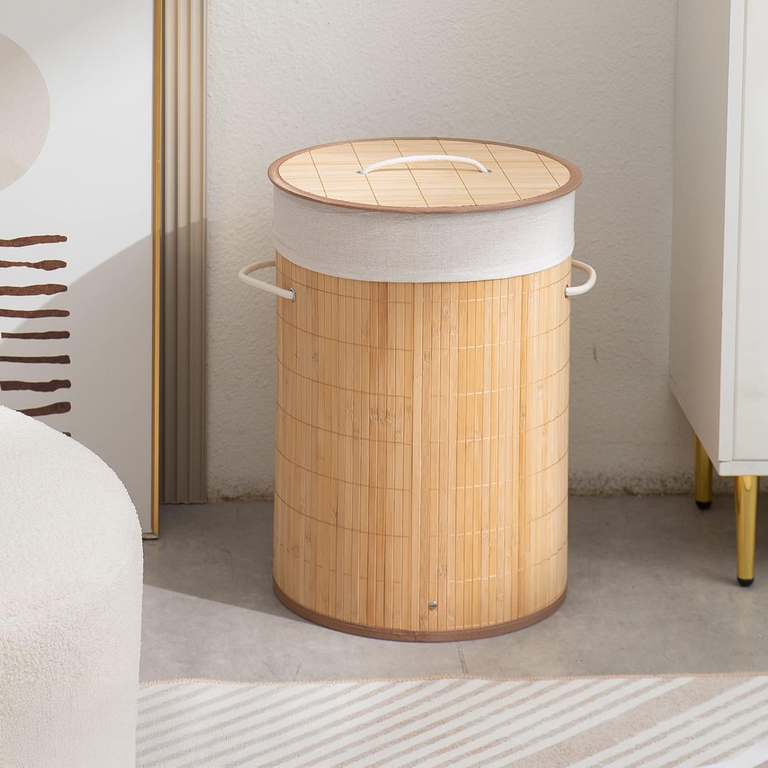 Homestorie EcoFriendly Foldable Bamboo Laundry Basket Hamper With Lid, Large  57 Liter (Light Brown)