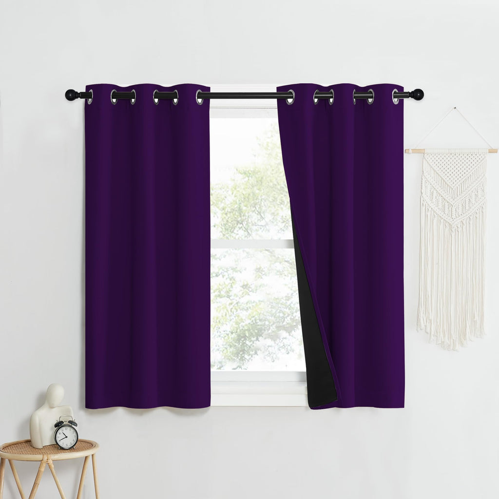 Nicetown 100% Blackout Curtains With Black Liner Backing, Thermal Insulated Curtains For Living Room, Noise Reducing Drapes, Royal Purple, 37' Wide X 50' Long Per Panel, Set Of 2 Panels