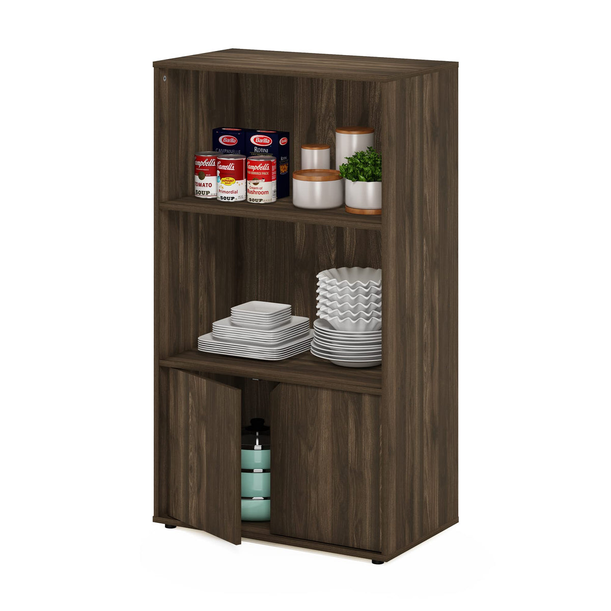 Furinno Jaya Kitchen Storage Shelf with Cabinet, Columbia Walnut