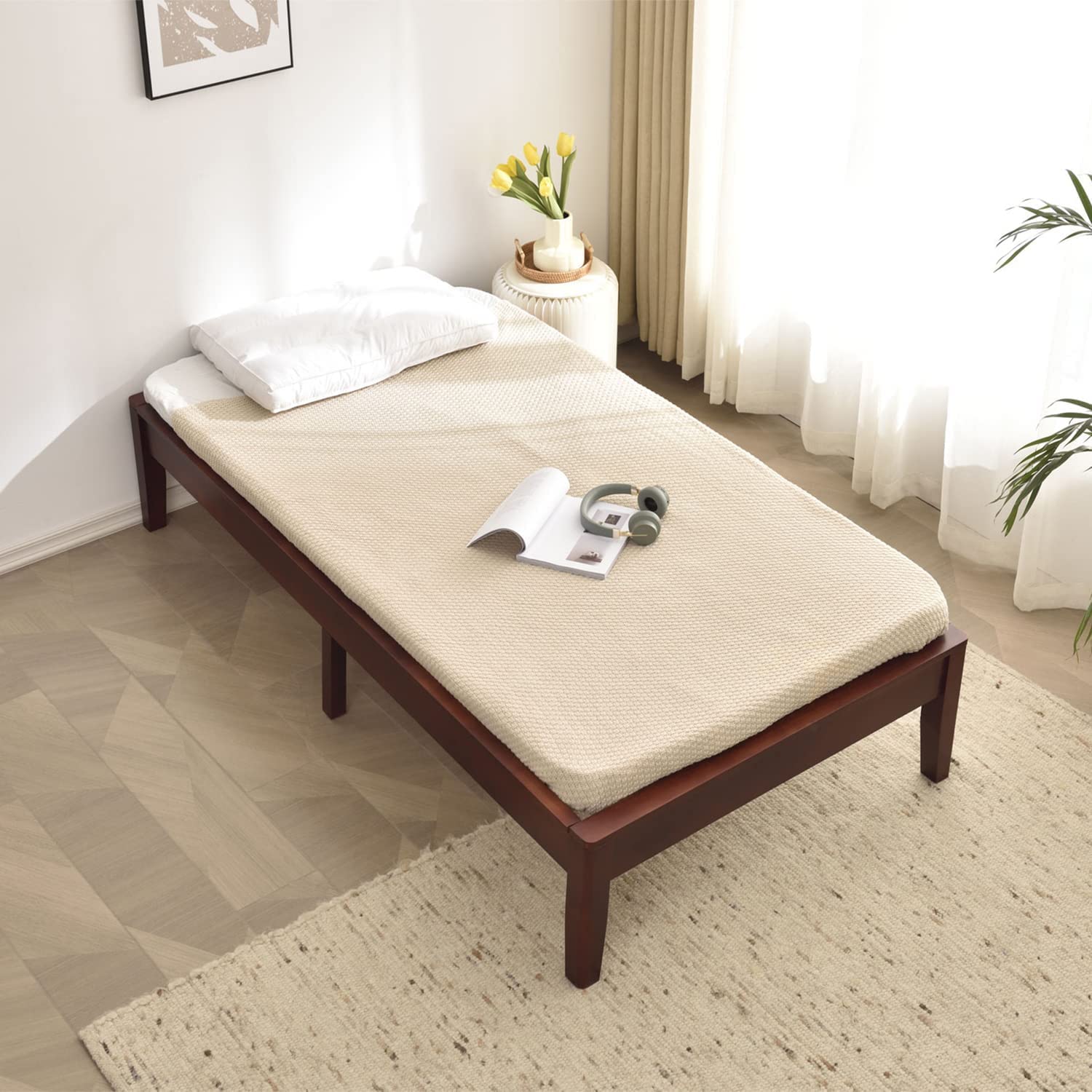 Woodpeckers Furniture And Mattress Stella Solid Pine Wood Platform Bed Frame (Mahogany, Twin)