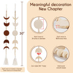 Ausicfen Moon Phase Wall Hanging Wood Beaded With Tassel,Phases Of The Moon,Boho Home Decor For Living Room Bedroom Office(Brown