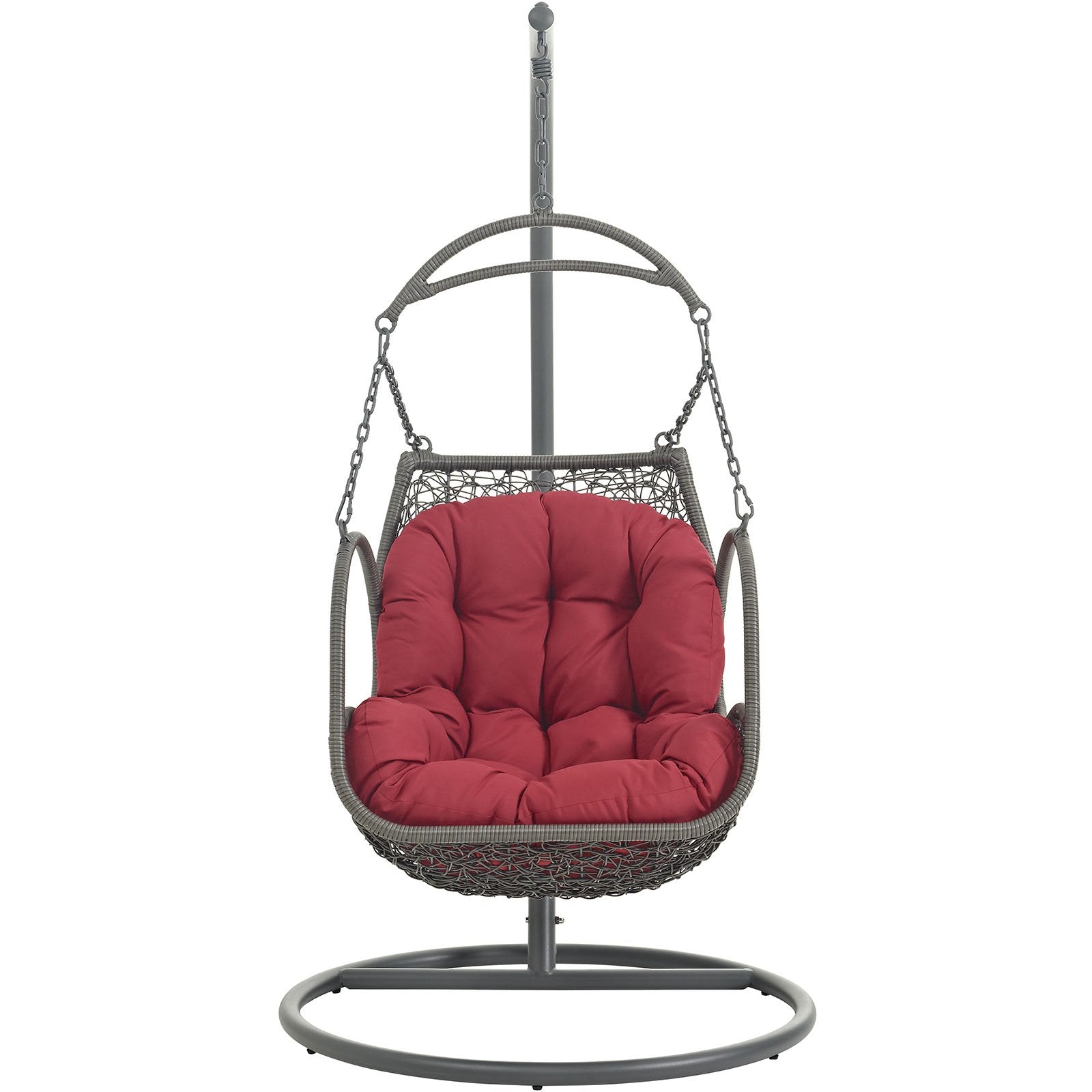 Modway Arbor Wicker Rattan Outdoor Patio Porch Lounge Hanging Swing Chair Set With Stand In Red