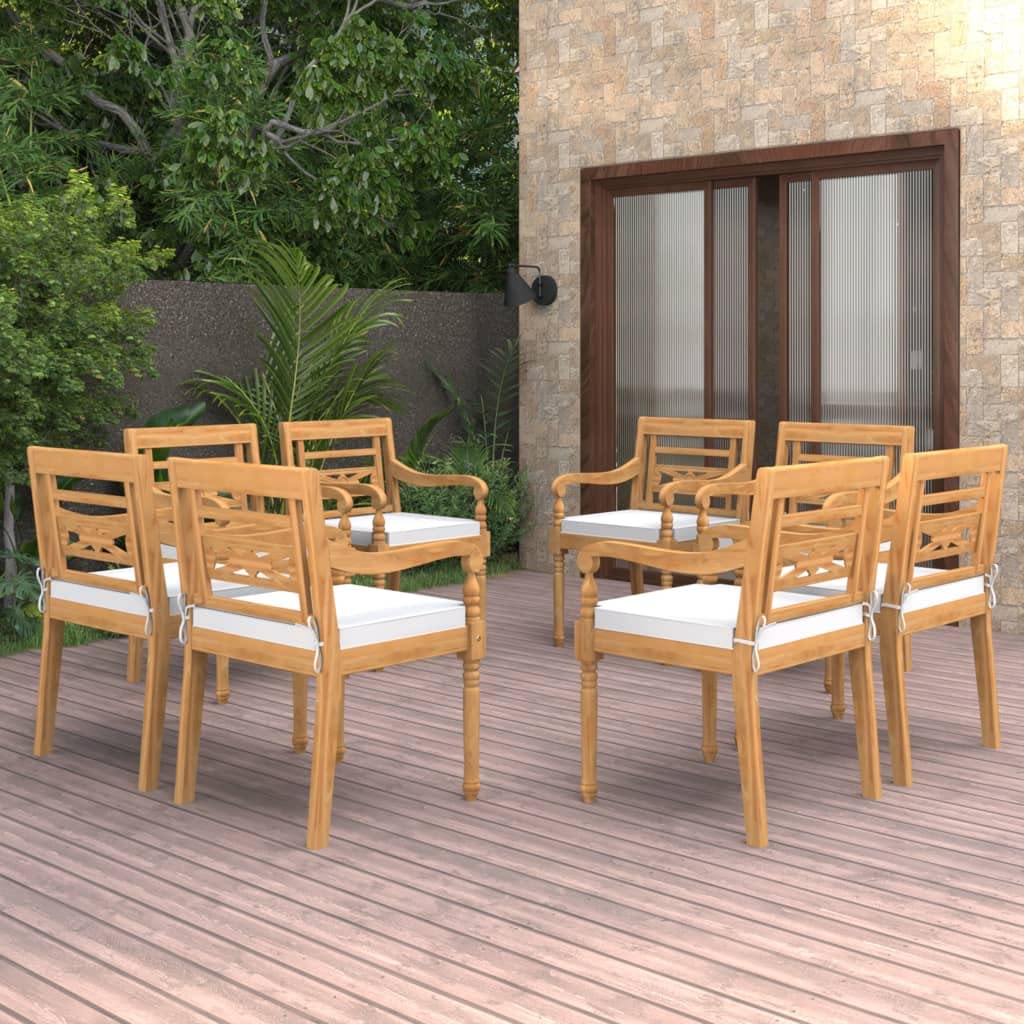vidaXL 8X Solid Teak Wood Batavia Chairs with Cushions Outdoor Patio Garden Terrace Kitchen Wooden Seat Seating Sitting Dinner Chair Furniture
