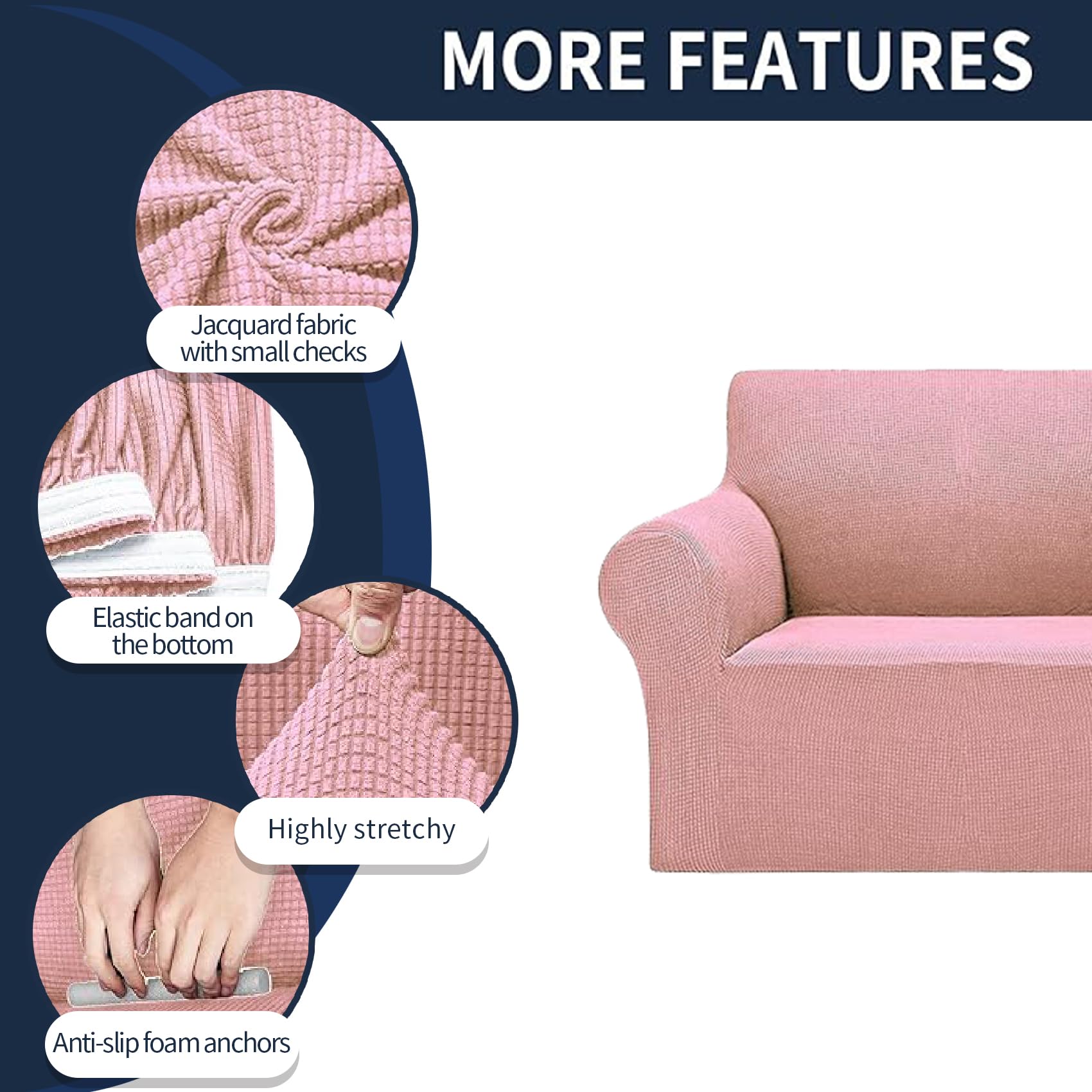 2025 New Stretch Loveseat Sofa Slipcovers Couch Cover For 2 Cushion Furniture Protector Sofa Covers With Elastic Bottom Jacquard Fabric Small Checks For Pets, Kids - Dusty Pink