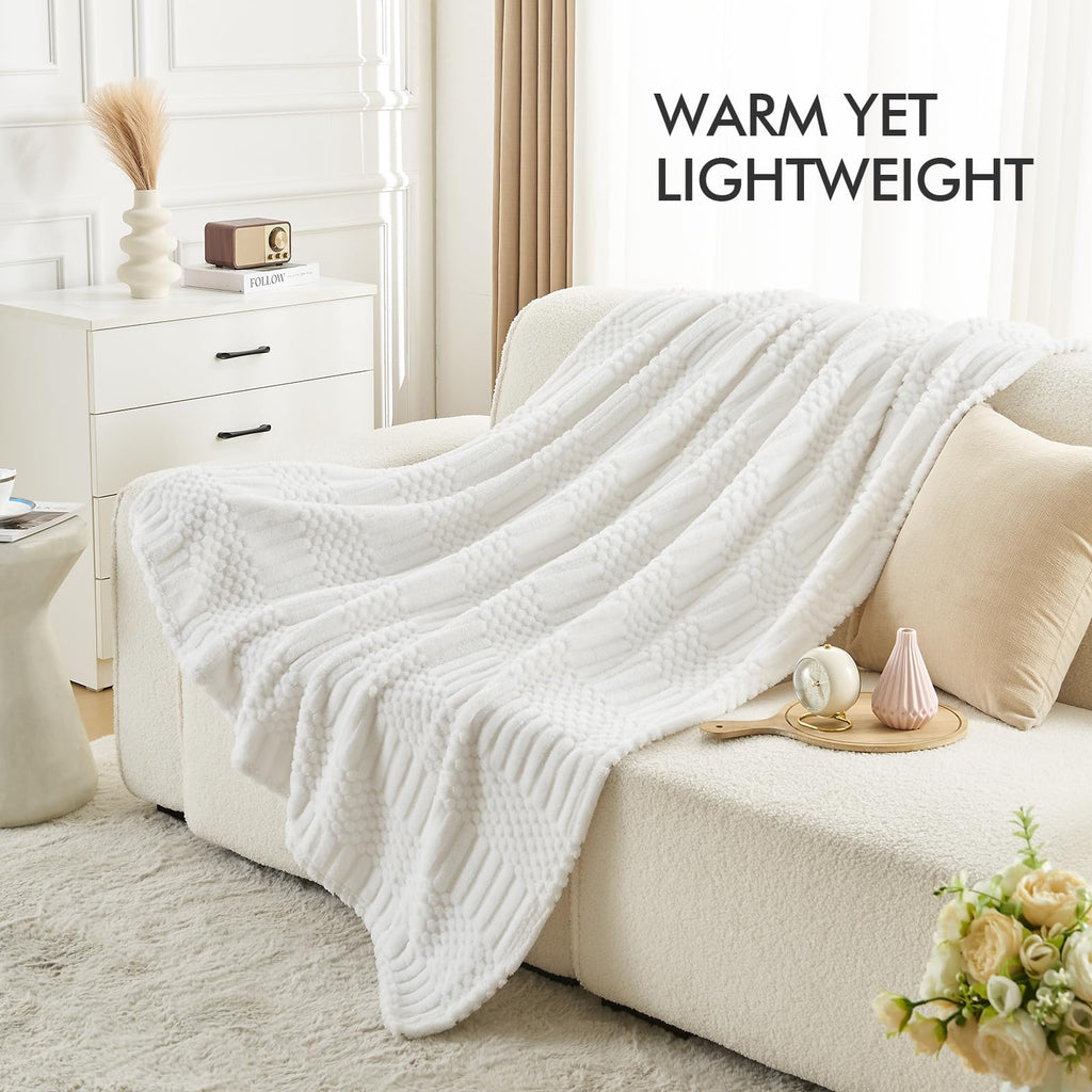 Lifein Fall Throw Blanket For Couch-Soft White Boho Bed Throw Blanket,Fleece Cozy Blanket For Autumn,Cute White Fluffy Lightweig