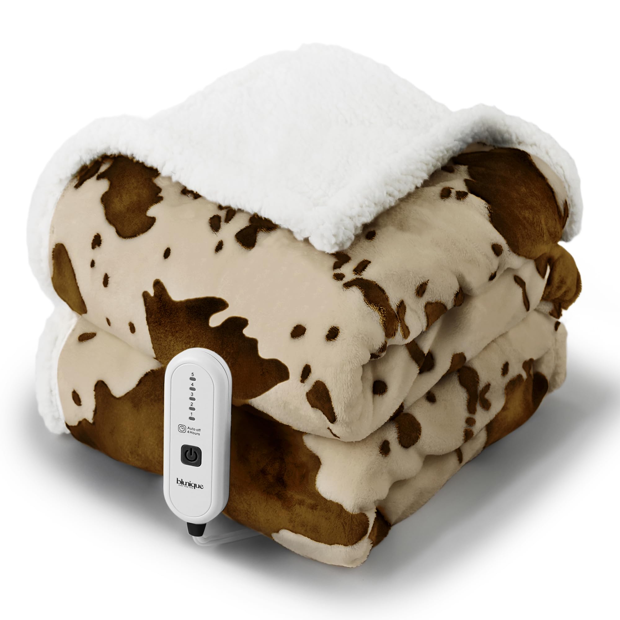 Blunique Heated Throw Electric Blanket - Heating Blanket Throw With 5 Heat Levels & 4 Hours Auto-Off, Cozy Soft Fleece Sherpa Bl