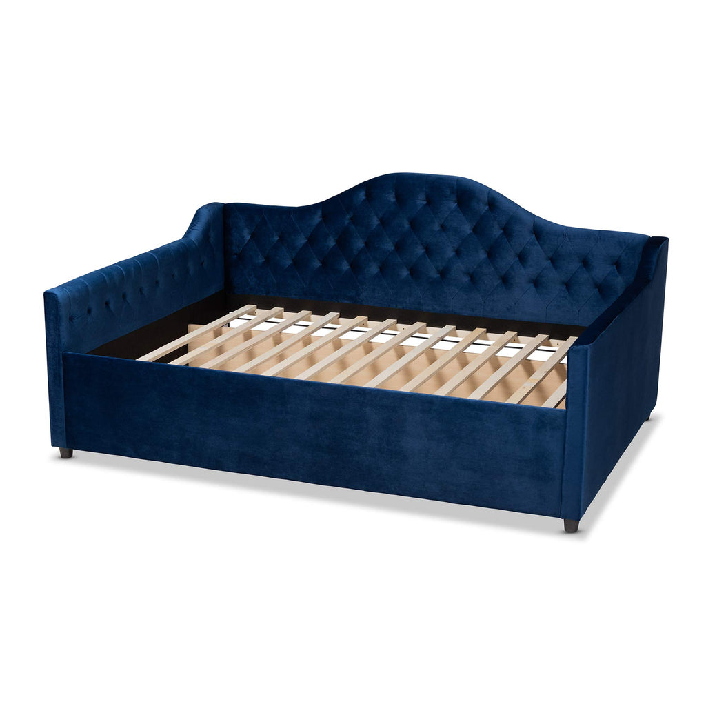 Baxton Studio Perry Modern and Contemporary Navy Blue Velvet Fabric Upholstered and Button Tufted Full Size Daybed