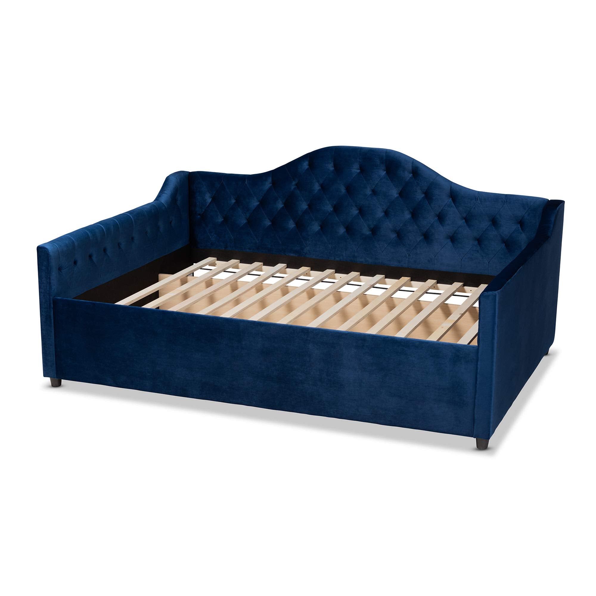 Baxton Studio Perry Modern and Contemporary Navy Blue Velvet Fabric Upholstered and Button Tufted Full Size Daybed