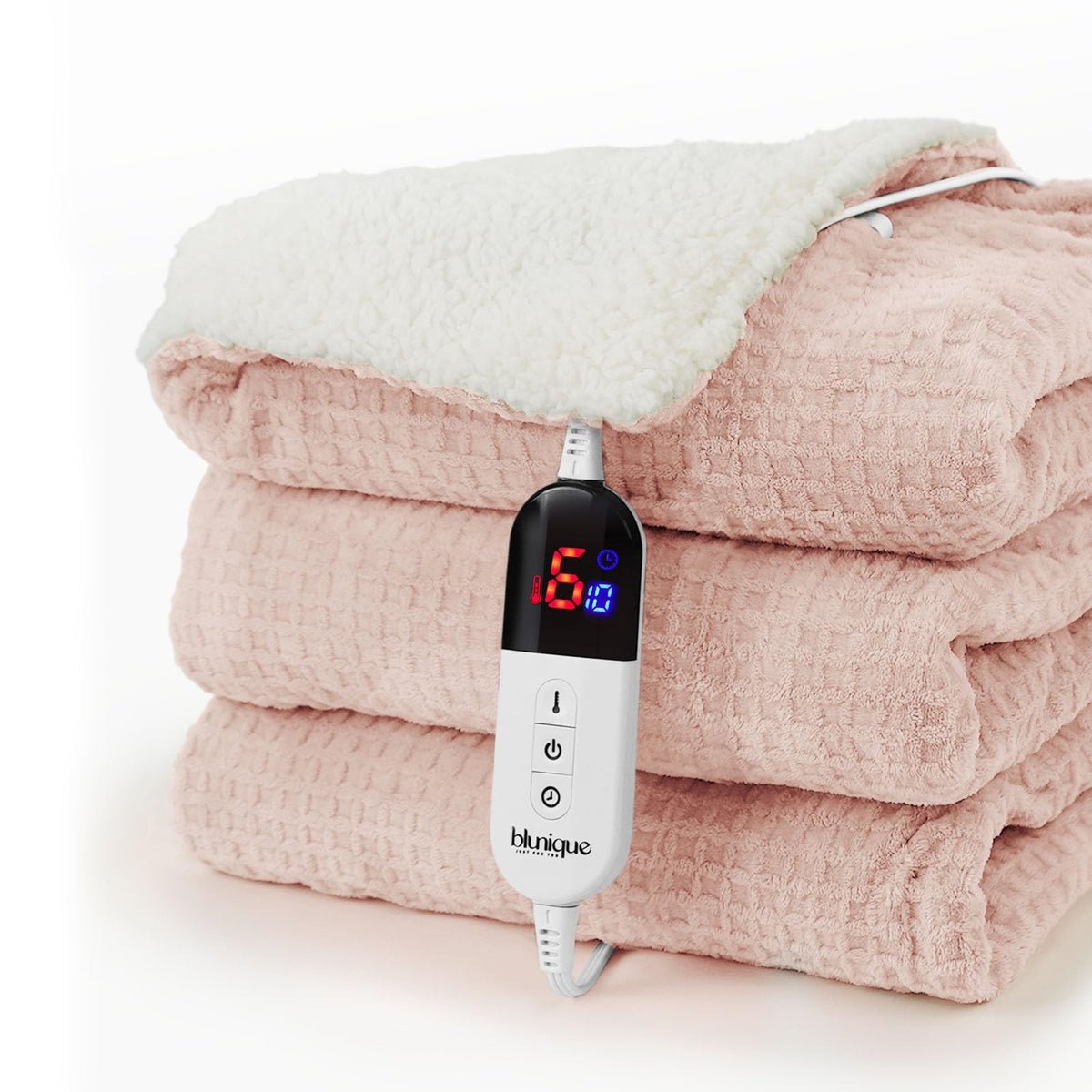 blunique Heated Blanket Electric Blanket Twin Waffle, 62x84 Inches Sherpa Fleece Fast Heating Blanket 6 Heating Levels & 10 Hour