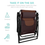 Best Choice Products Oversized Padded Zero Gravity Chair, Folding Outdoor Patio Recliner, Xl Anti Gravity Lounger For Backyard W/Headrest, Cup Holder, Side Tray, Polyester Mesh - Espresso/Caramel
