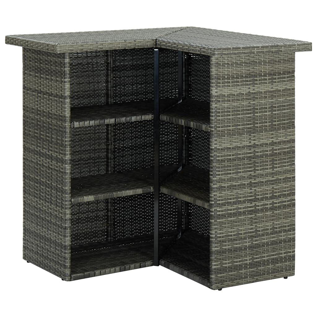 vidaXL Modern Poly Rattan Bar Table - 39.4"x19.7"x41.3", Corner Design, Durable Steel Frame, Ample Storage with 3 Shelves, Lightweight Construction - Perfect for Home, Garden, Bar, Restaurant
