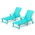 Lue Bona Outdoor Chaise Lounge Chairs Set Of 2, Hdps Material, 3-Year Warranty, Patio Lounge Chair With Adjustable Backrest, Resin Pool Lounge Chairs With Wheels For Outside, Poolside, Aruba Blue