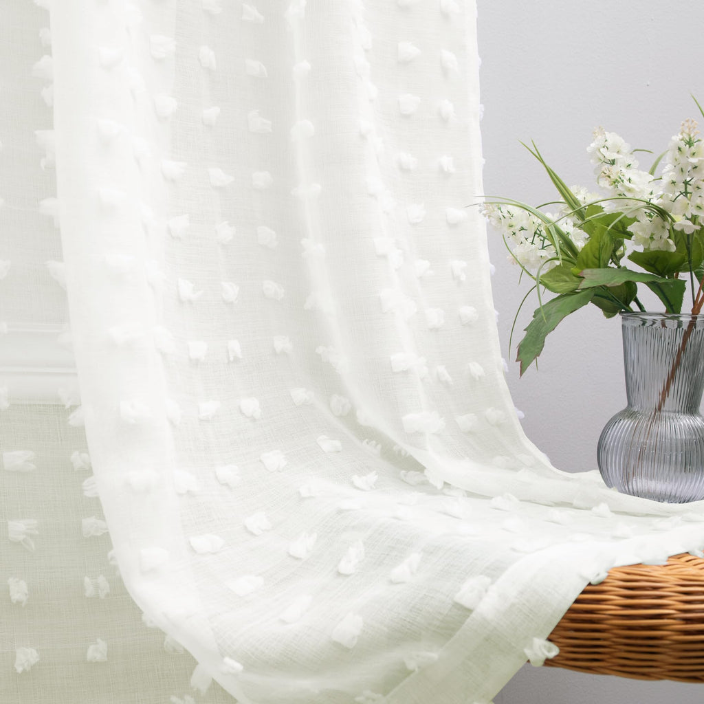Cream Boho Sheer Curtains Drapes For Living Room 90 Inch Length 2 Panels Set Country Shabby Chic Rod Pocket Semi Sheer Window Treatments Farmhouse Curtains For Bedroom 90 Inches Long,Off White Ivory
