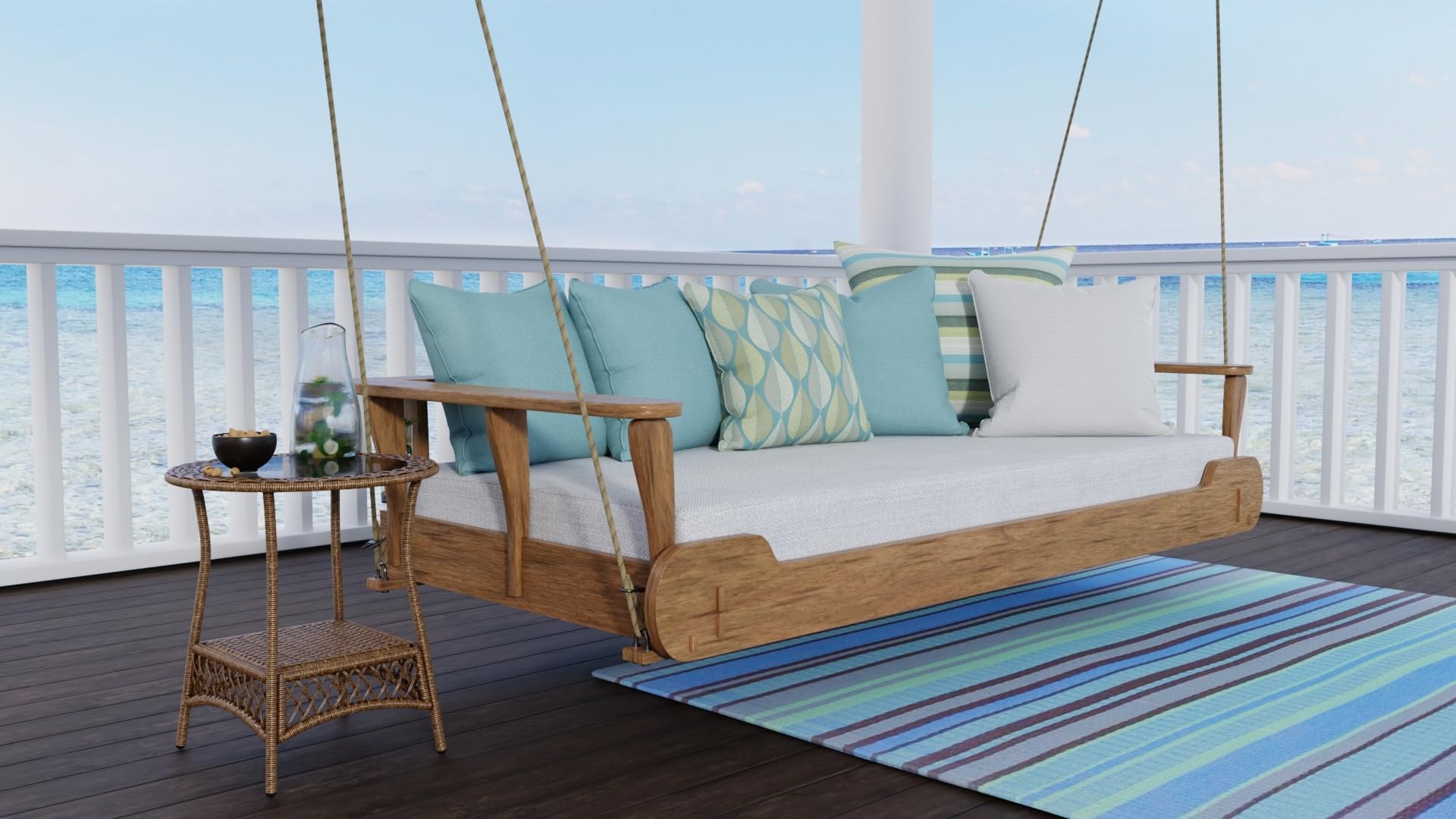 Mad Mats Outdoor Rug, Reversible Plastic Mat For Patio Porch, Deck, Kithchen, Stripes, (2.5' X 6', Grey Aqua)
