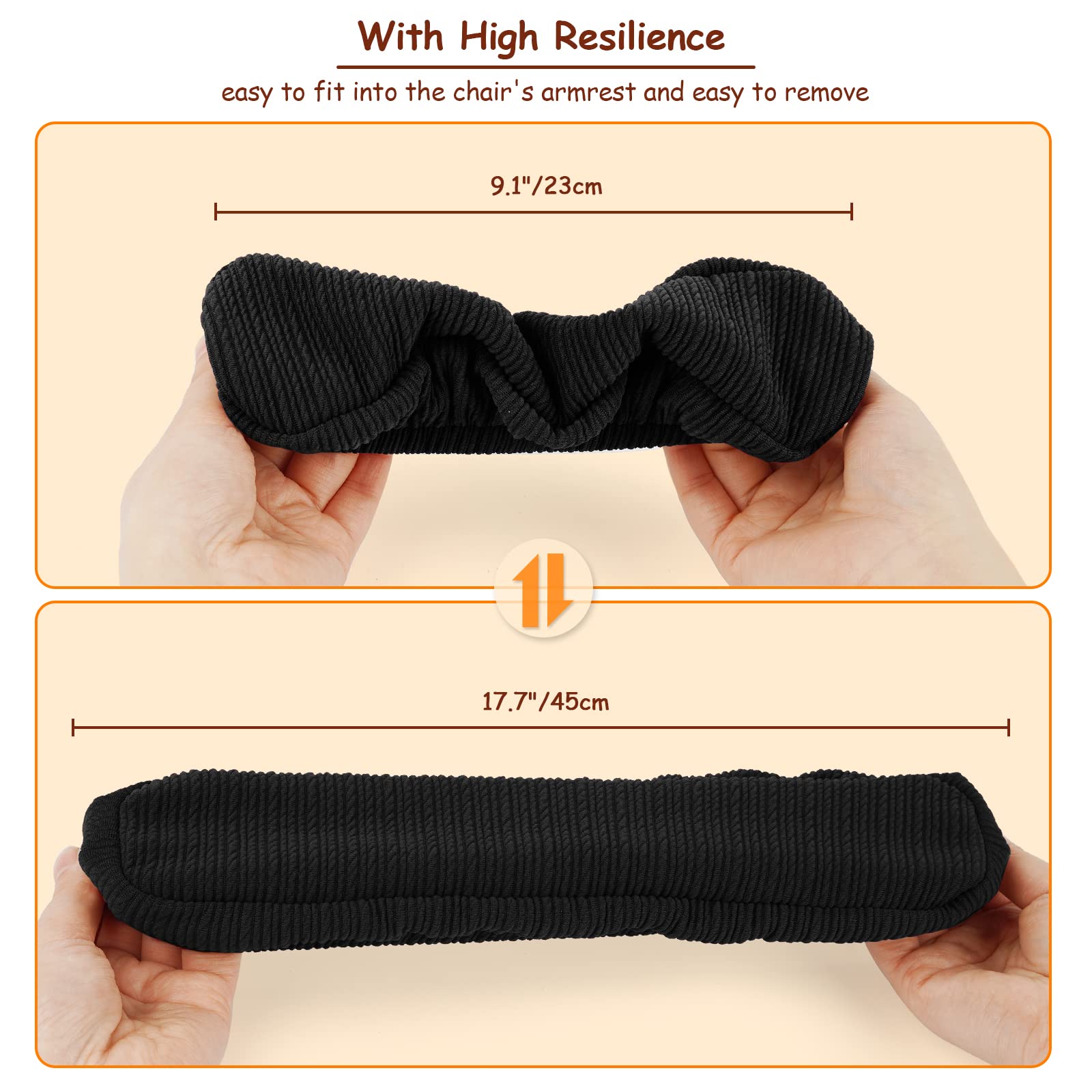 Trycooling 2 Pcs Polyester Removable Machine Washable Office Chair Armrest Slipcovers Covers (Length-30Cm) (Black)