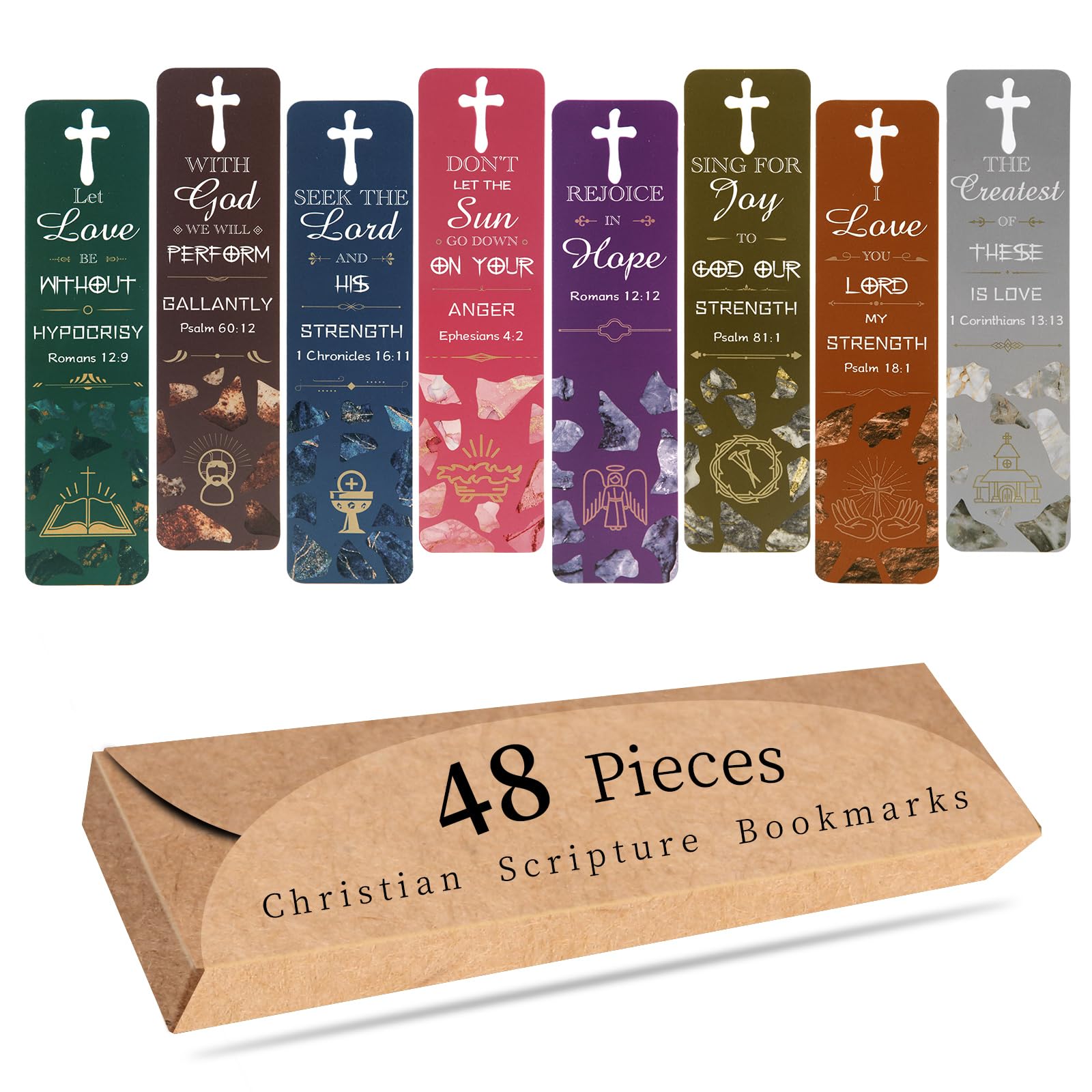 Xxinmoh 48 Pieces Bible Bookmarks With Hollow Cross Christian Scripture Bookmark, Inspirational Book Markers Religious Bookmarks