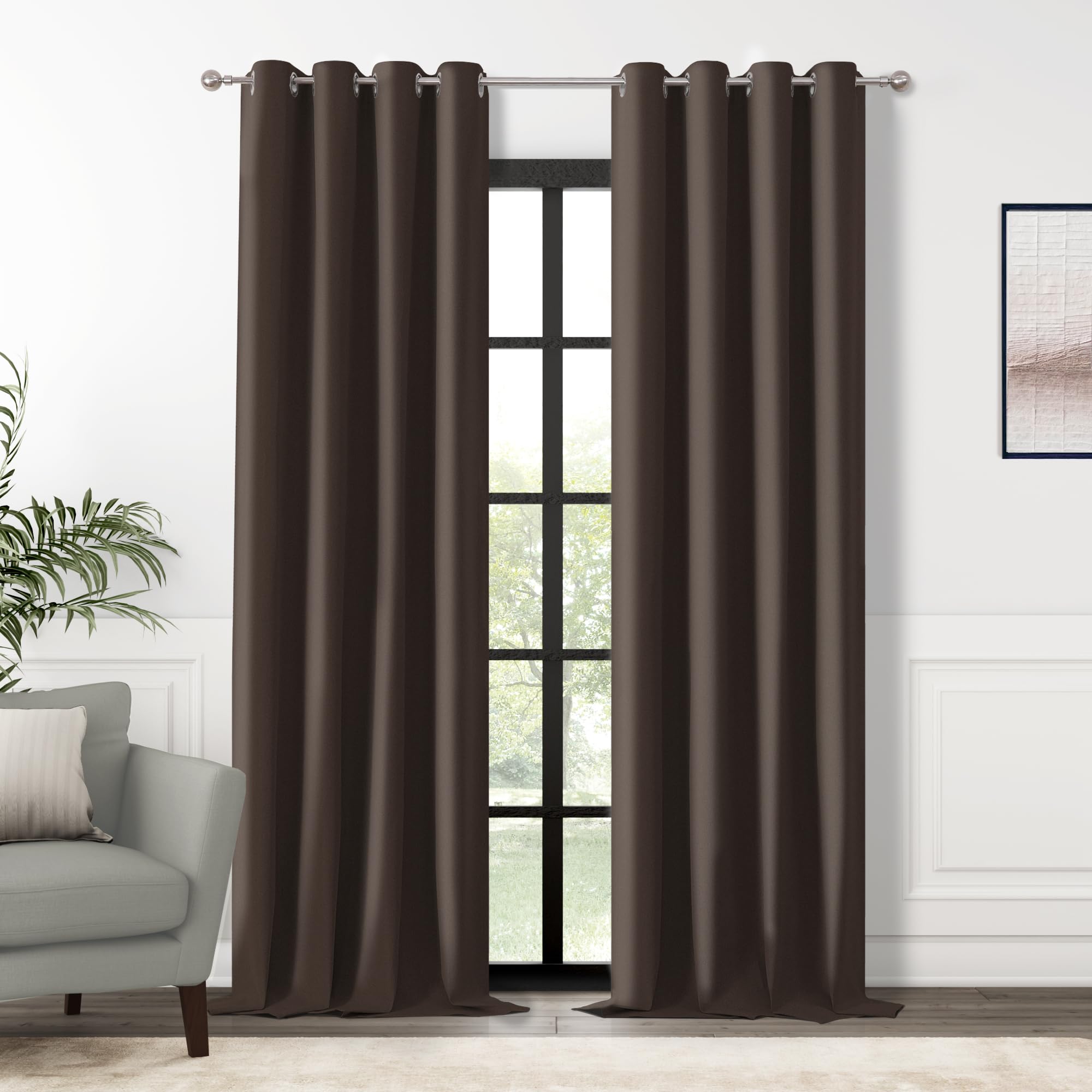 Chrisdowa 100% Blackout Linen Curtains, 2 Panels Set Thermal Insulated Room Darkening Curtains For Living Room, Privacy Grommet