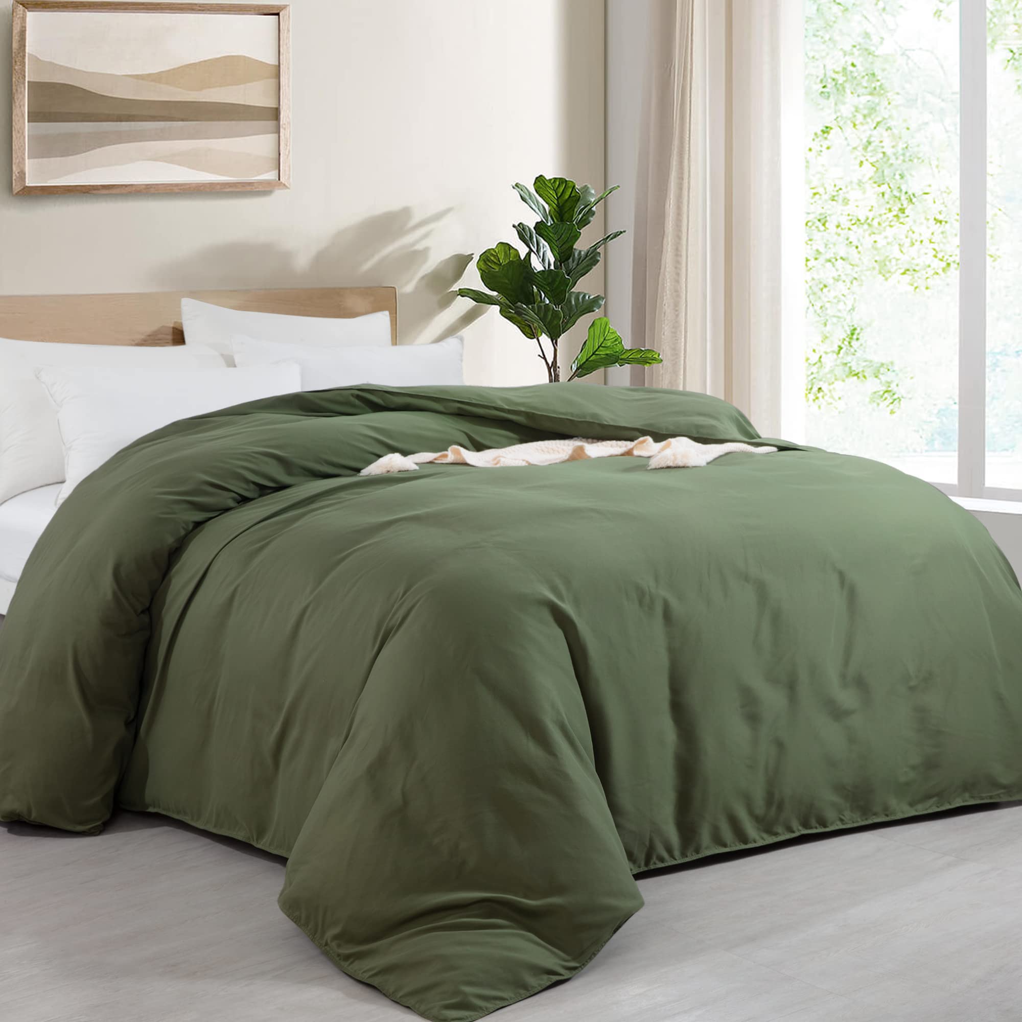 Hombys Oversized King Duvet Cover 120 X128 Inch, Ultra Soft Microfiber Olive Green Duvet Cover For All Season With Ziper Closure