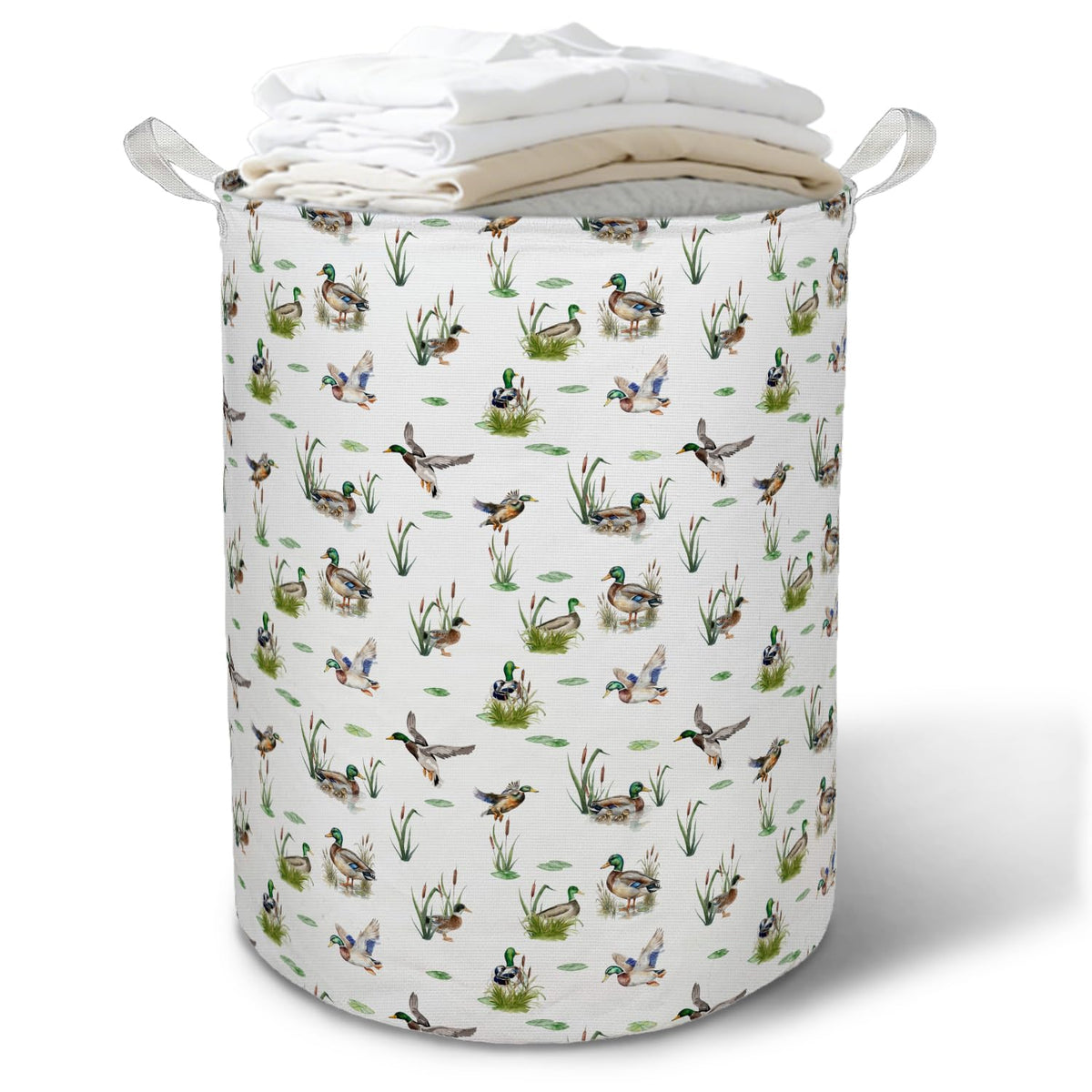 TAZSWDMM Mallard Duck Nursery Laundry Basket Hamper,Farmhouse Wild Green Head Ducks Hunting Foldable Clothes Toys Books Storage 