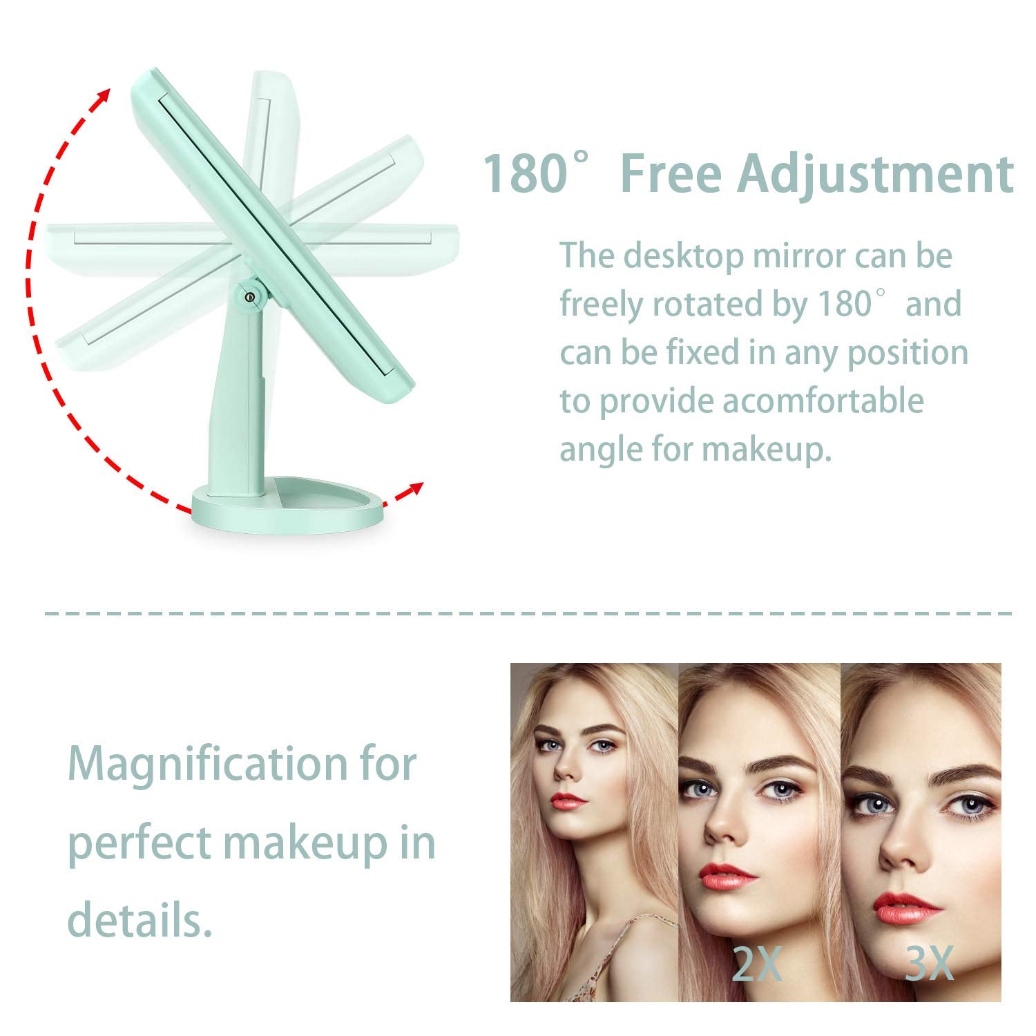 Deweisn Tri-Fold Lighted Vanity Mirror With 21 Led Lights, Touch Screen And 3X/2X/1X Magnification, Two Power Supply Mode Make U