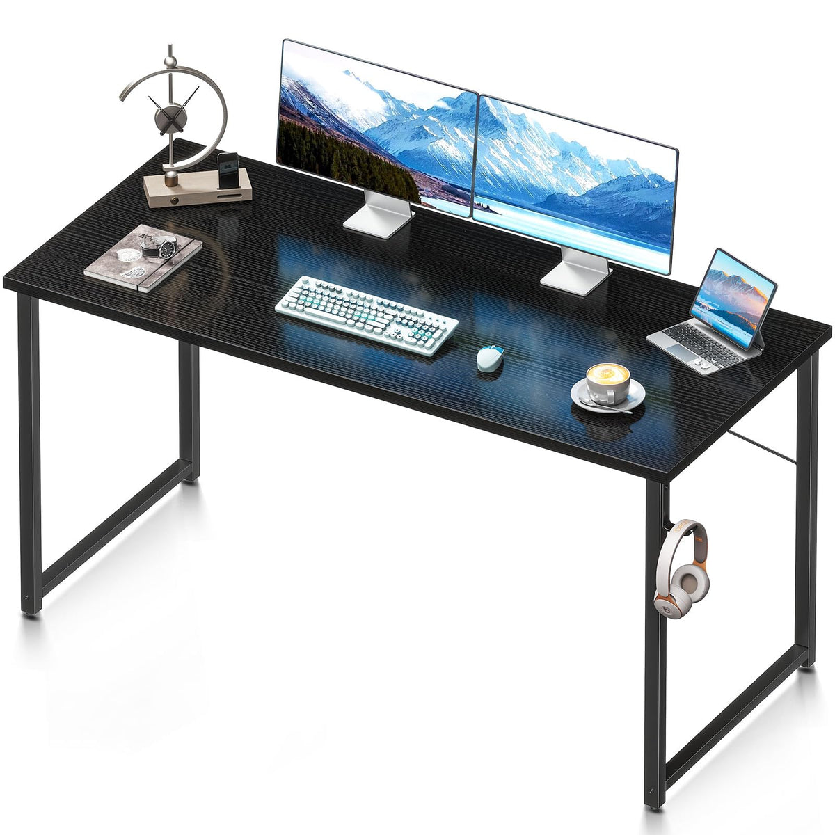 Coleshome 55 Inch Computer Desk, Modern Simple Style Desk For Home Office, Study Student Writing Desk, Black