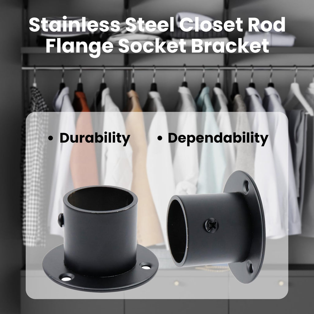 Antrader Stainless Steel Closet Rod Flange Holder Shower Socket Bracket Support, 1-1/4 Inch Dia Matte Black, Pack Of 4