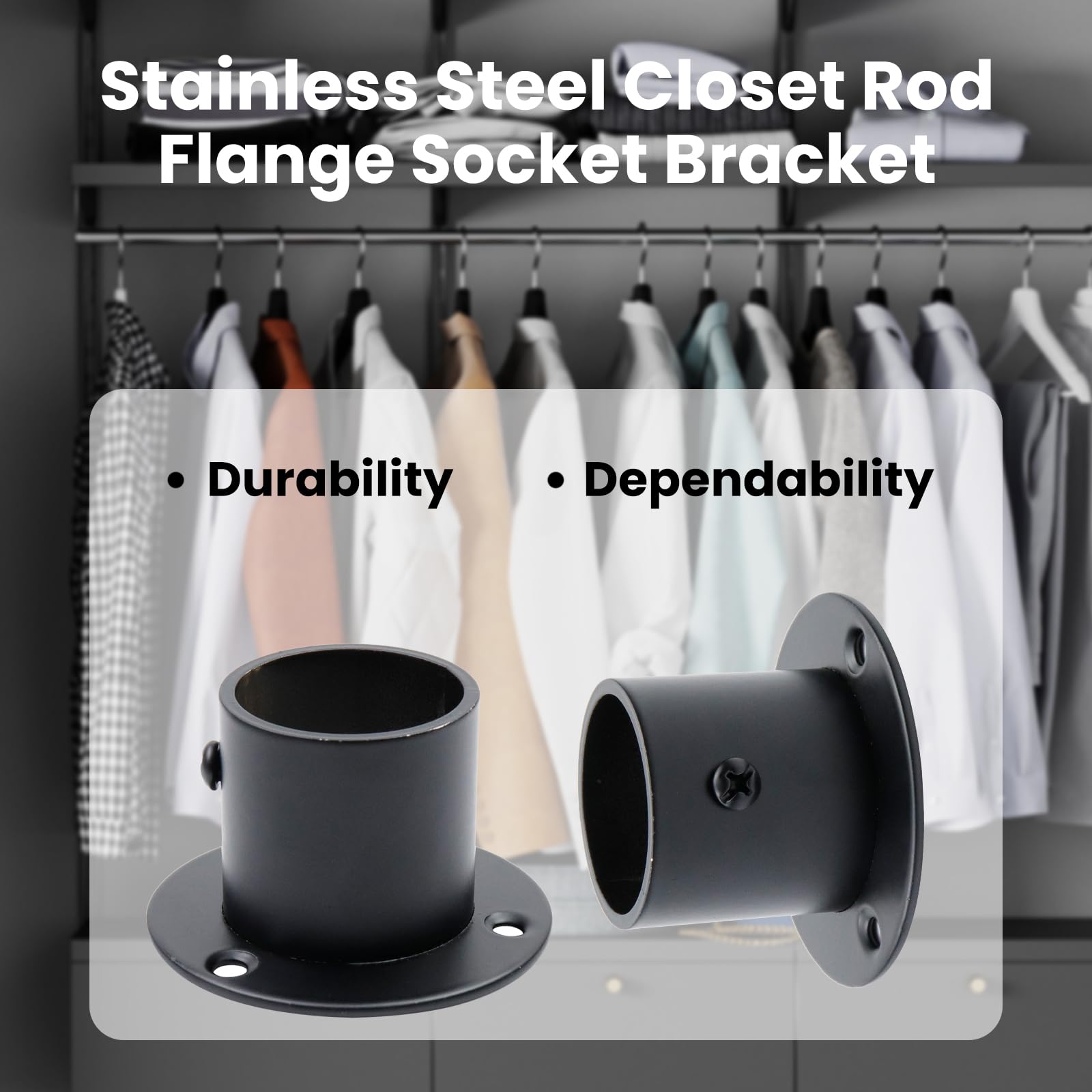 Antrader Stainless Steel Closet Rod Flange Holder Shower Socket Bracket Support, 1-1/4 Inch Dia Matte Black, Pack Of 4