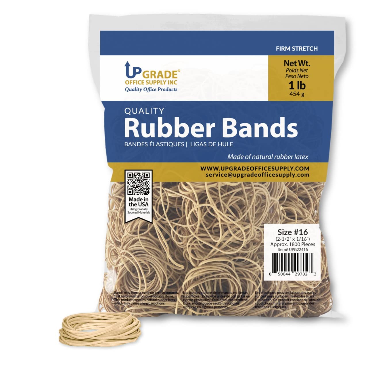 Upgrade Office Supply Upg22416 Rubber Bands, Size #16 (2-1/2' X 1/16') Natural Crepe, Made In Usa (1 Pound Bag)