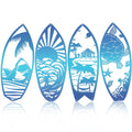 4Pcs Metal Surf Board Wall Decor Summer Surfboard Beach Signs Shark Palm Tree Wall Art Tropical Wall Decor Hanging Coastal Wall 